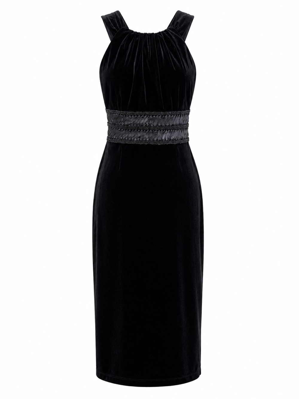 David Meister Black Velvet Beaded Cocktail Dress Sheath Evening Gown 6